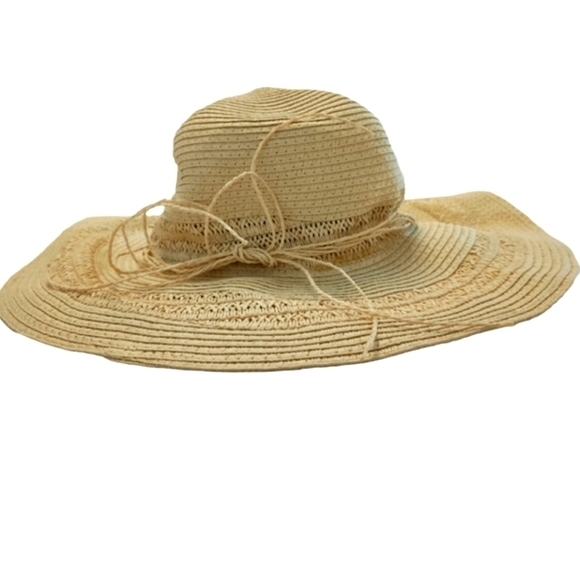 FLOPPY Rafia Straw Hat New Hello Sunshine Wide Brim Beach Jacobson Vintage Tan - Picture 2 of 11